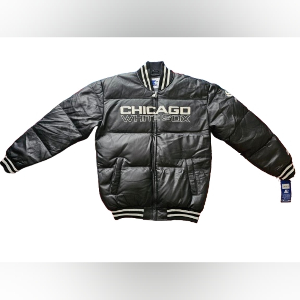 STARTER Genuine Leather Black and White Chicago White Sox Bomber Jacket M,L,XL